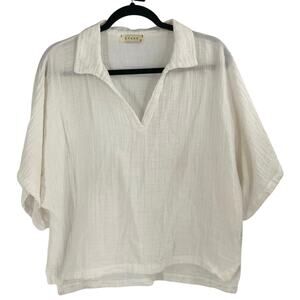 Stark X Collared Pop Over Boxy Gauze White Top Women’s Small Oversized